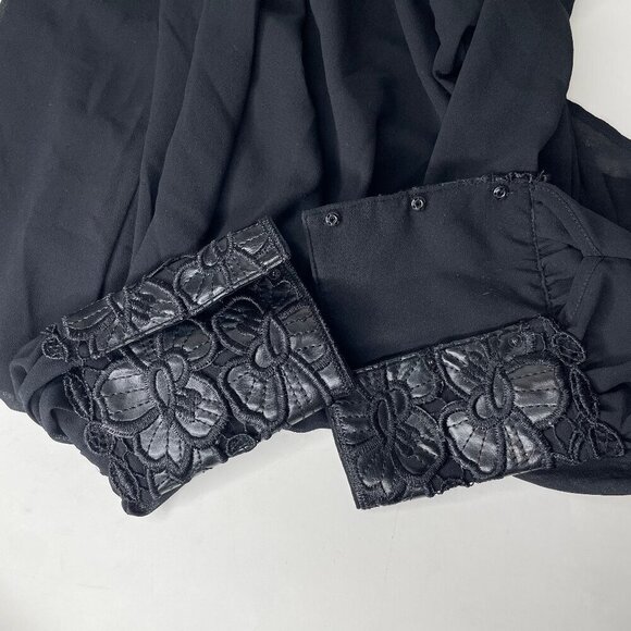 Double Zero Lace Faux Leather Floral Back/ Triple Snap Sleeve Tunic Blouse Med - Picture 8 of 9